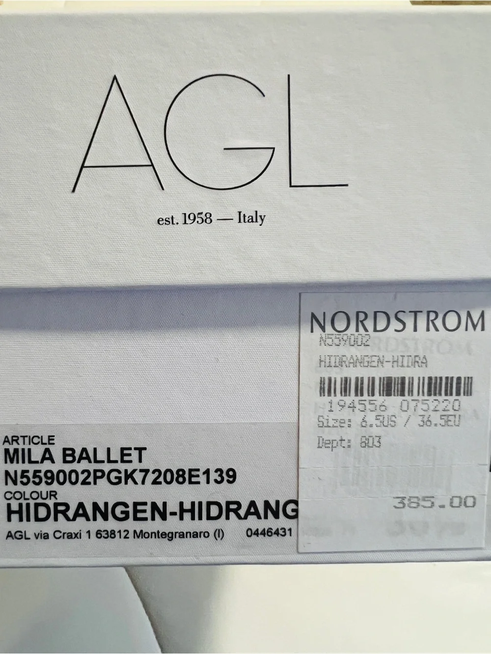 NIB AGL Mila Ballet Pointed Toe Flats with Snakeskin Accent - Size 36.5/6.5US